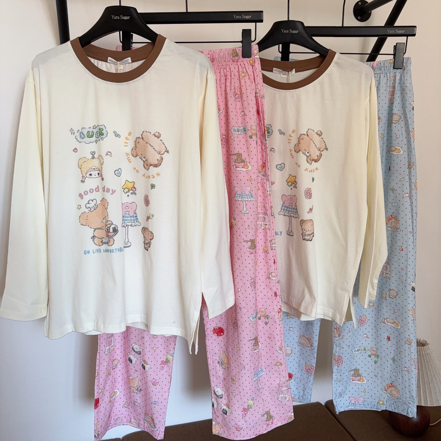 秋冬小熊保暖睡衣宽松卡通套装女