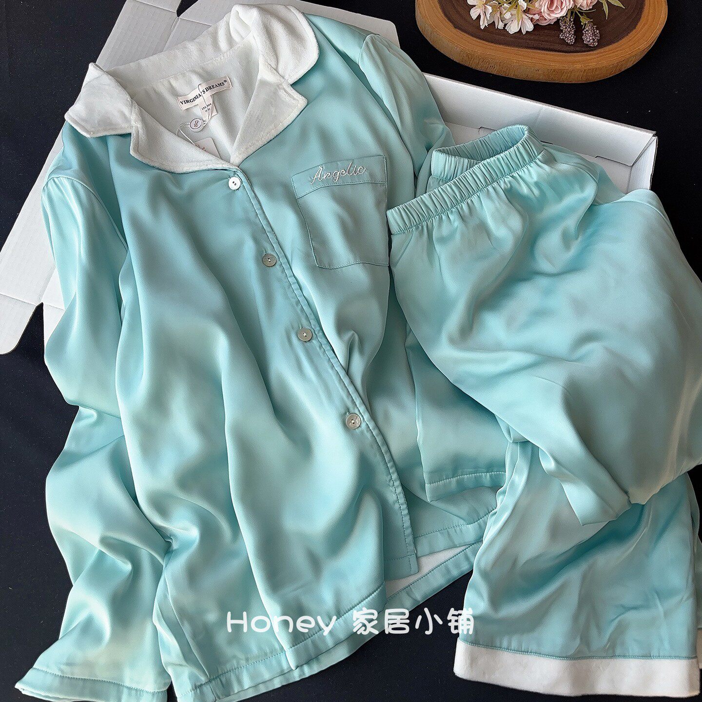 纯色刺绣英文冰丝滑加绒高级睡衣女秋冬新款保暖轻奢家居服可外穿