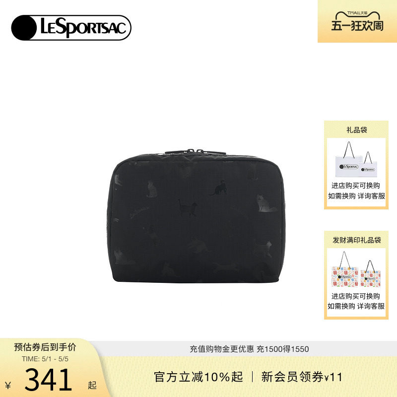 LeSportsac乐播诗新款CLASSIC系列简约黑色小猫化妆收纳包手拿包