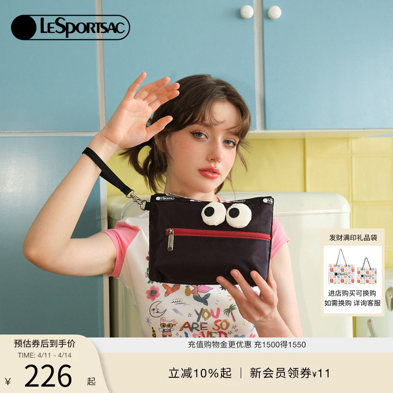LeSportsac乐播诗新款可爱便携手机包淘气黑卡包零钱包手拿包