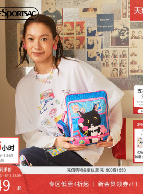 LeSportsac乐播诗新款NEWNEW联名女款可爱猫平板收纳包时尚手拿包