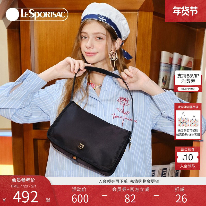 LeSportsac乐播诗黑色尼龙包小方包女斜挎包小众通勤包单肩腋下包,箱包皮具/热销女包/男包,小方包,淘宝优惠券,粉丝福利购,淘宝优惠卷