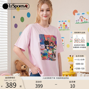 LeSportsac乐播诗新款NEWNEW联名系列复古印花休闲宽松短袖T恤女