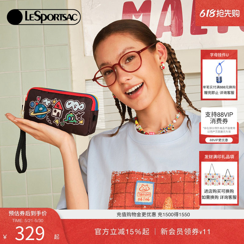 LeSportsac乐播诗新款逗鸭小确幸长款收纳手拿包手机包袋搭配肩带