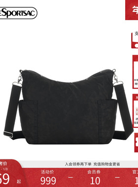 LeSportsac乐播诗CLASSIC系列黑色提花大容量电脑包通勤斜挎包女