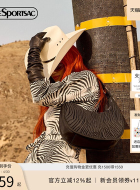 LeSportsac乐播诗年CAVALLI联名系列黑色提花手提包月牙斜挎包