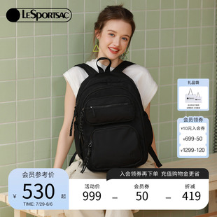 LeSportsac樂(lè)播詩(shī)新款 電腦包黑色雙肩包大容量書(shū)包尼龍旅行背包