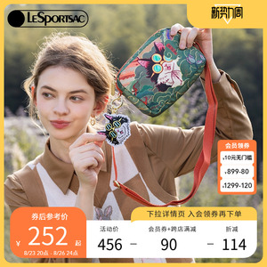 LeSportsac乐播诗官纯国风联名小方包时尚迷你斜挎包轻便猫咪小包