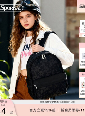 LeSportsac乐播诗CLASSIC系列黑色提花优雅高级通勤背包女双肩包
