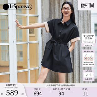 裙休闲连衣裙 POLO系带宽松时尚 李黑之同款 LeSportsac乐播诗新款