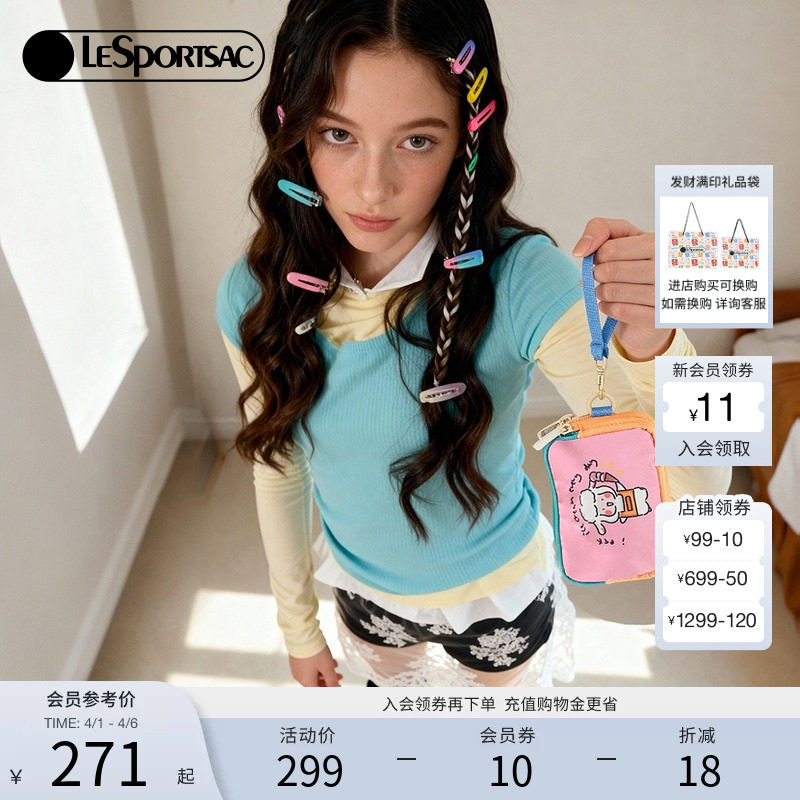 LeSportsac乐播诗新款小羊波德莱尔拼色卡通钱包隔层卡包女手拿包