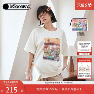 LeSportsac乐播诗水吉儿系列新款风景插画印花T恤手拿收纳包套组
