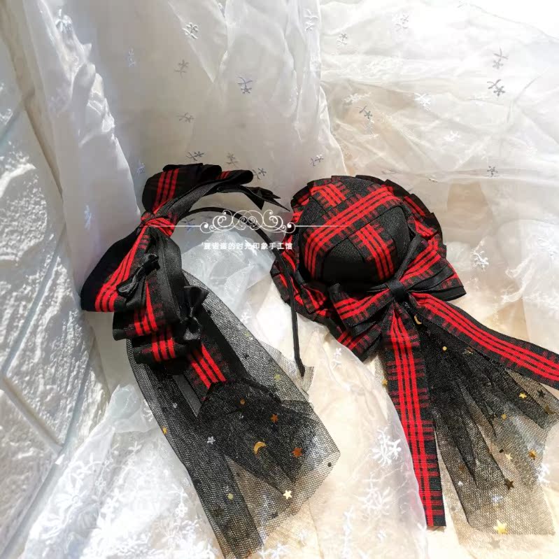 手作洛丽塔配饰打歌服小礼帽lolita头饰蝴蝶结发箍白糖少女黑红格