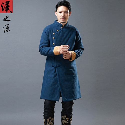 冬季立领中长款棉衣唐装棉麻外套