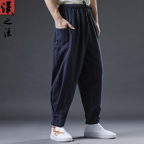 中国苎麻松紧收口小脚亚麻休闲裤