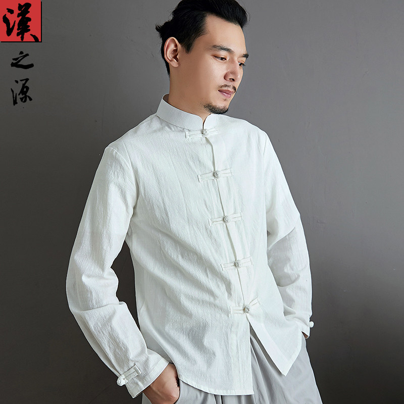 男士中国风唐装上衣夏季棉麻长袖衬衫薄款中式立领复古改良汉服,男装,唐装,淘宝优惠券,粉丝福利购,淘宝优惠卷