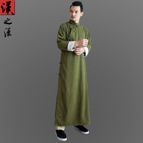 中国风桃皮绒唐装中式长款居士男