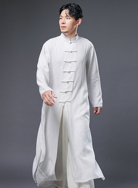 中国风男装古风长袍立领中式棉麻唐装禅意服飘逸汉服长衫演出服