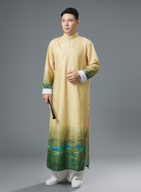 新中式国风男长衫长袍相声大褂演出服舞台服国学服复古茶艺师禅服