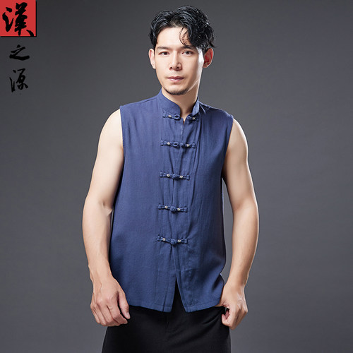 夏季男士背心坎肩银扣盘扣
