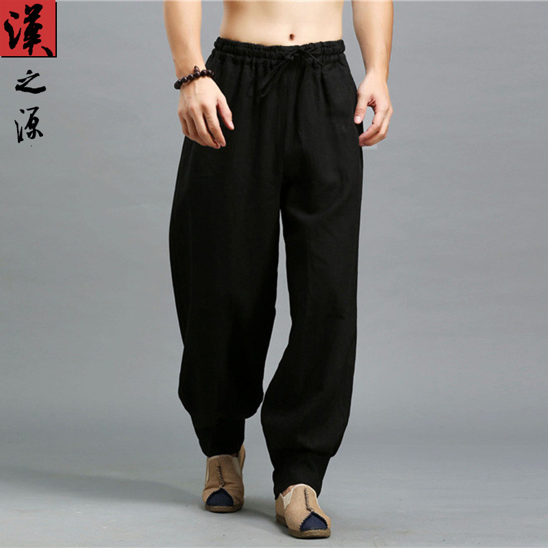 男士中国风收腿哈伦休闲裤小脚运动裤宽松亚麻裤男裤潮男长裤纯色,男装,休闲裤,淘宝优惠券,粉丝福利购,淘宝优惠卷