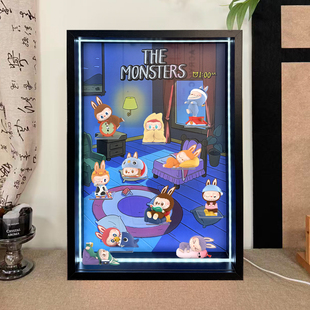 LABUBU凌晨一点系列拉布布灯光展示盒相框带灯光盲盒收纳相框