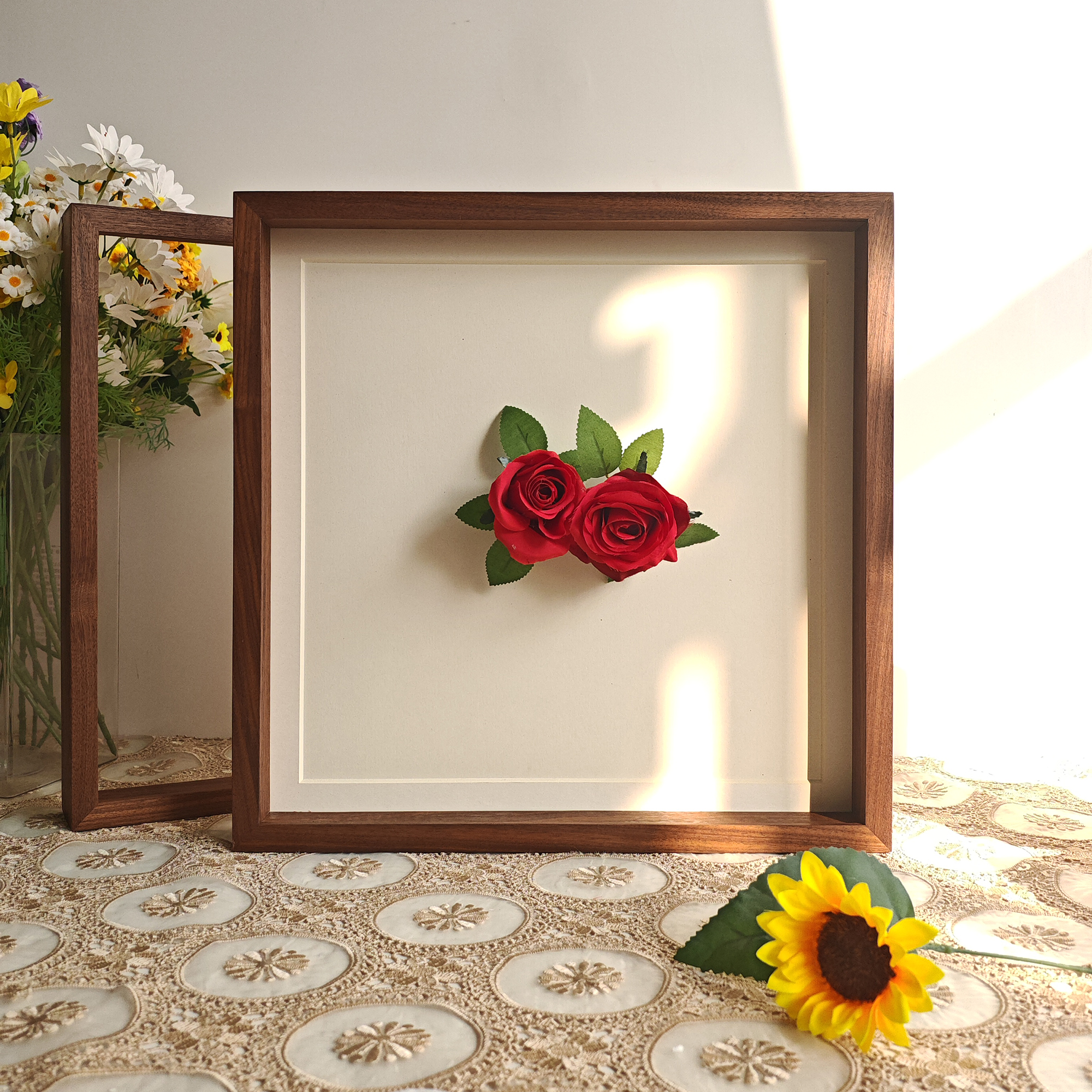 实木榫卯中空立体加厚相框定制干花蝴蝶标本贝壳植物装裱简约画框