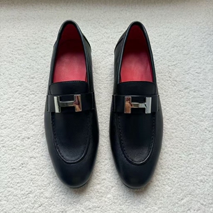 莞货经典银色金属珐琅H扣乐福鞋软羊皮一脚蹬英伦小皮鞋平跟单鞋