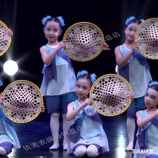 喜雨舞蹈服儿童新款小荷风采演出服六一儿童舞蹈竹编斗笠表演道具