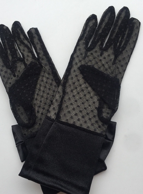 出口外贸夏季薄款蕾丝黑色蝴蝶结加长开车防晒防紫外线女款手套