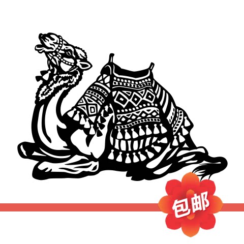 骆驼camel沙漠之舟图案墙贴画单峰动物玻璃镂空装饰画背景墙贴纸