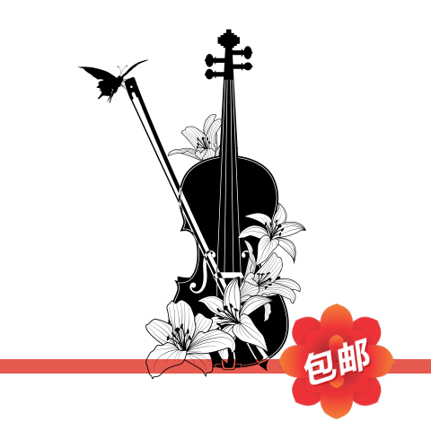 创意小提琴蝴蝶花朵墙贴画音乐厅琴行教室玻璃镂空装饰背景墙贴纸