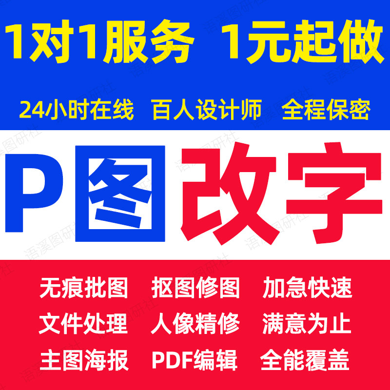 专业无痕P图改字批图PDF修改文字体Ps抠图精修图截图人像背景合成图片