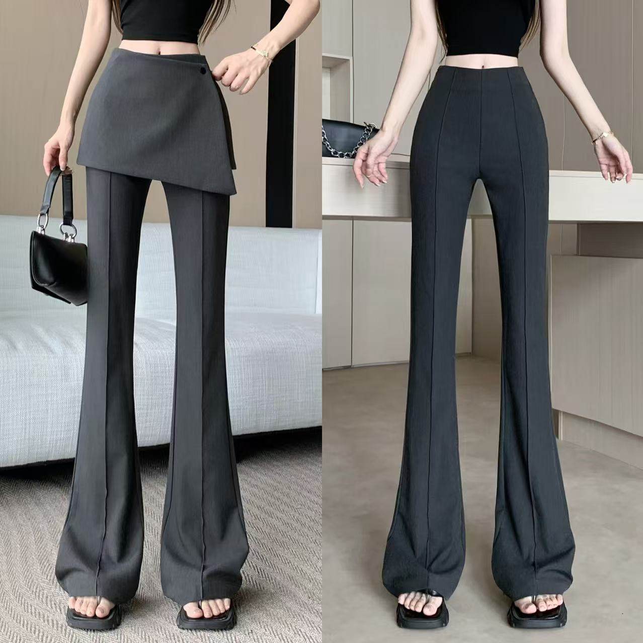 两件套微喇裤裙女2026春新款设计感叠穿高腰显瘦休闲西装拖地裤潮,女装/女士精品,休闲裤,淘宝优惠券,粉丝福利购,淘宝优惠卷