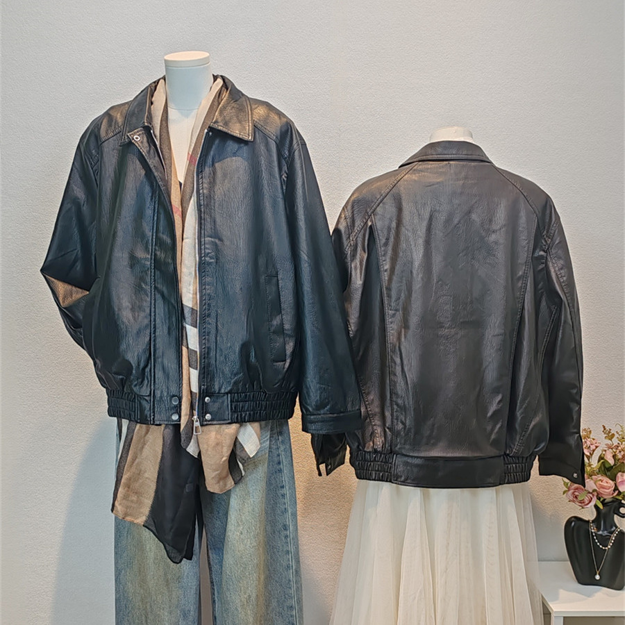 美式复古黑色皮衣外套2026秋款小个子宽松大版休闲机车服夹克