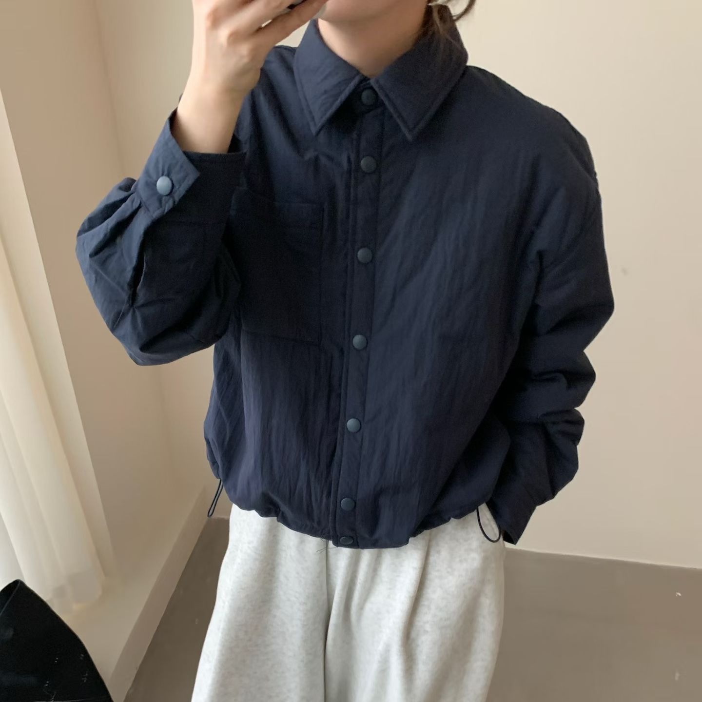 2025冬季上新简韩POO领夹棉衬衫短外套