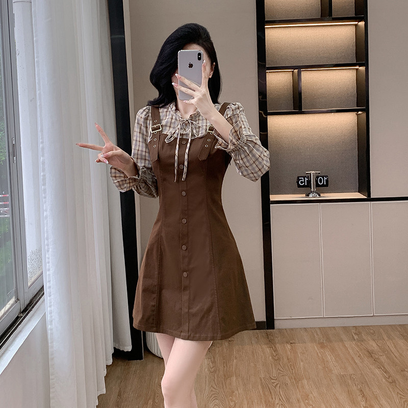 2026春季新款假两件背带裙连衣裙修身显瘦气质温柔甜美可爱小个子,女装/女士精品,连衣裙,淘宝优惠券,粉丝福利购,淘宝优惠卷