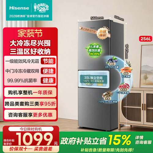 热卖5万+海信256L一级节能小冰箱