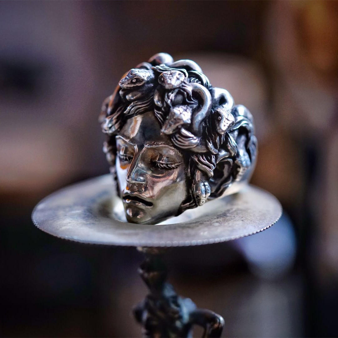 欲望车间原创手工美杜莎纯银戒指