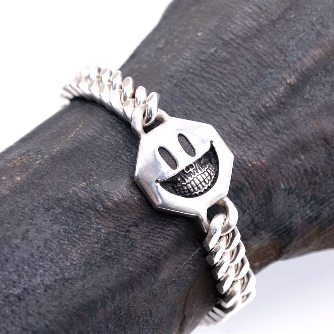 欲望车间原创笑脸骷髅手链男纯银