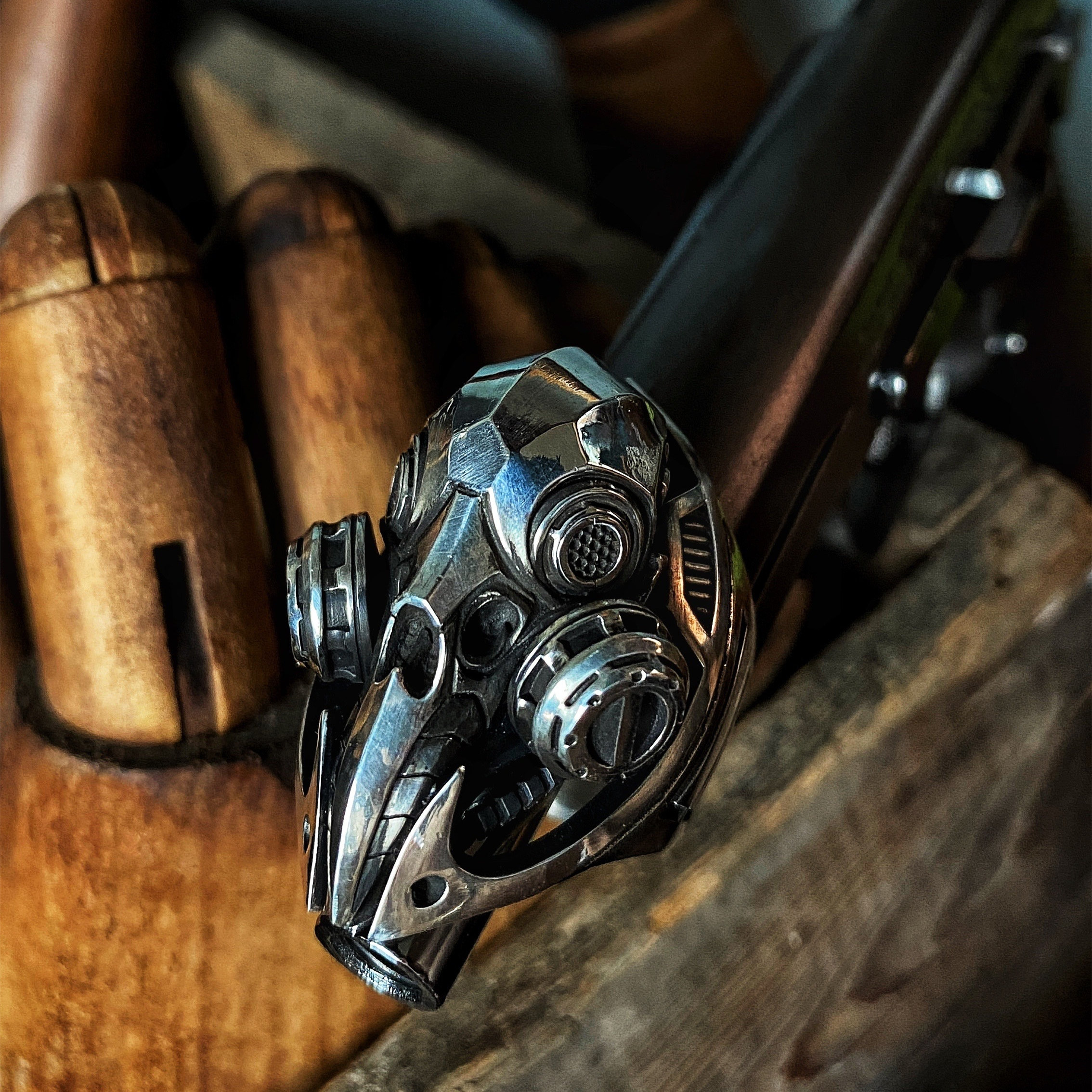 渡鸦原创925银机械蒸汽朋克戒指