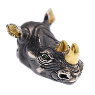 渡鸦工作室原创专属设计北部白犀 犀牛吊坠个性925银饰手工雕刻