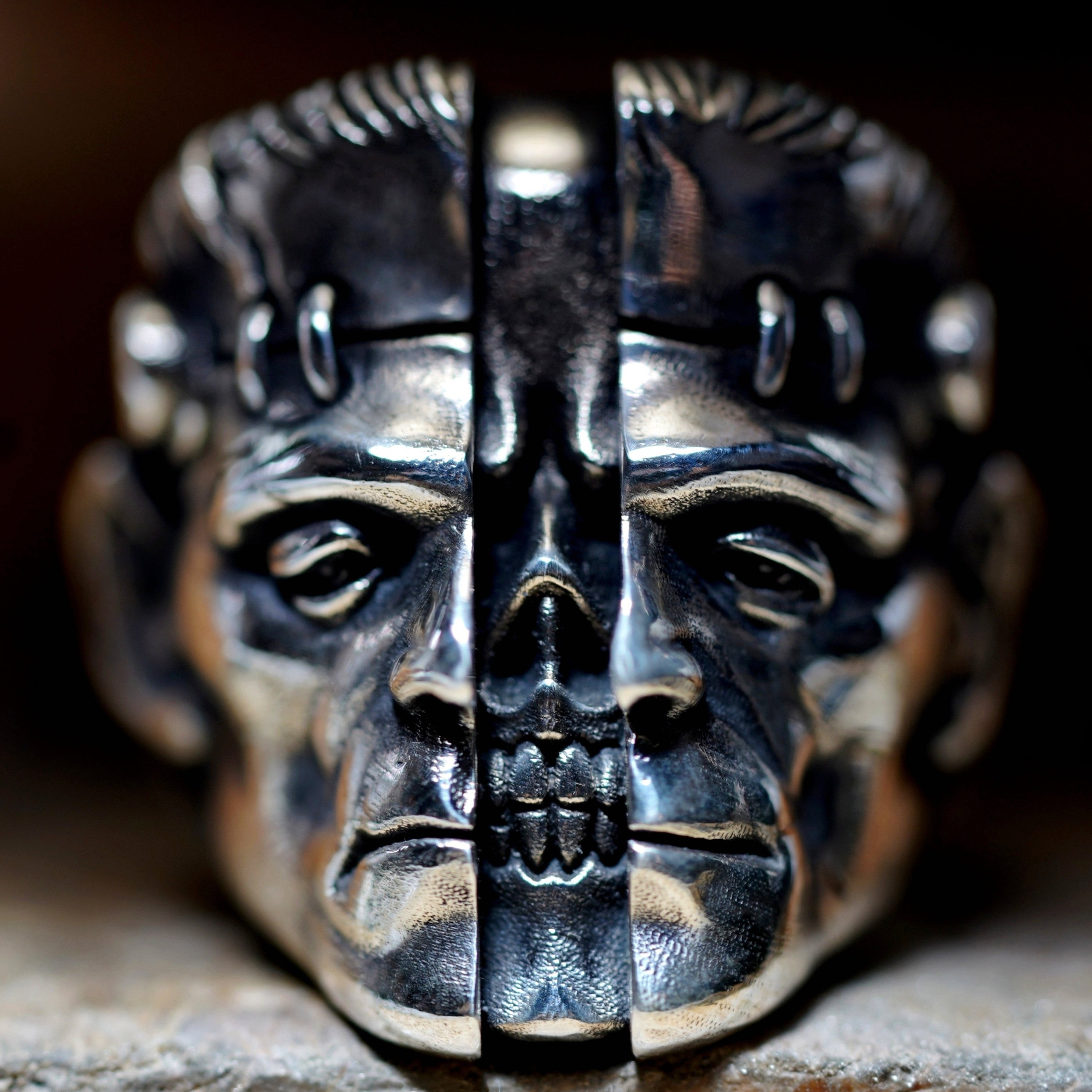 渡鸦原创暗黑哥特科学怪人银戒指