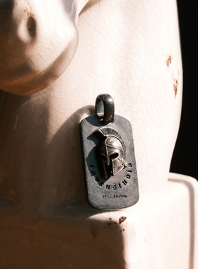 渡鸦原创斯巴达头盔军牌纯银吊坠