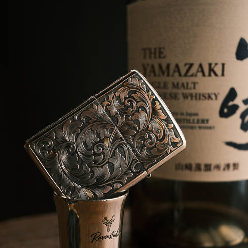 手工雕金唐草纹纯银ZIPPO打火机