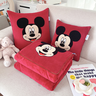 迪士尼毛巾绣毛绒绗缝多功能靠垫抱枕被喜庆婚嫁汽车午休空调被子