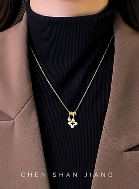 「嗔三酱」18k真金电镀锆石花朵项链复古时尚气质锁骨链轻奢项饰