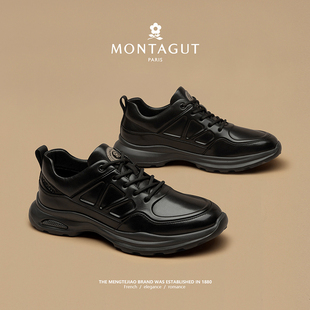 梦特娇头层牛皮皮鞋通勤休闲男鞋春季2026新款高端运动鞋男老爹鞋