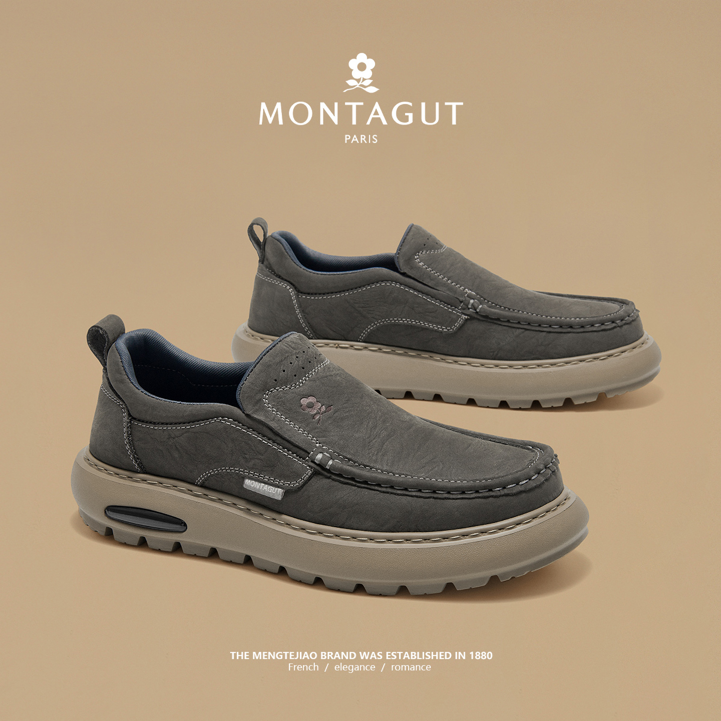 梦特娇男鞋工作鞋冬季头层真牛皮休闲运动软底防滑一脚蹬豆豆板鞋