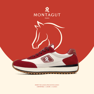 梦特娇马年限定红色牛皮德训阿甘鞋男头层牛皮厚底春季休闲运动鞋